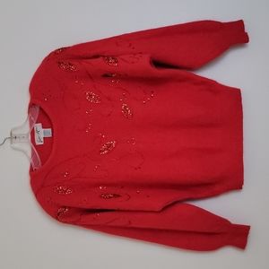 Vintage Join Him Red Angora &  Lambswool Sequins & Embroidery Pullover Sweater M